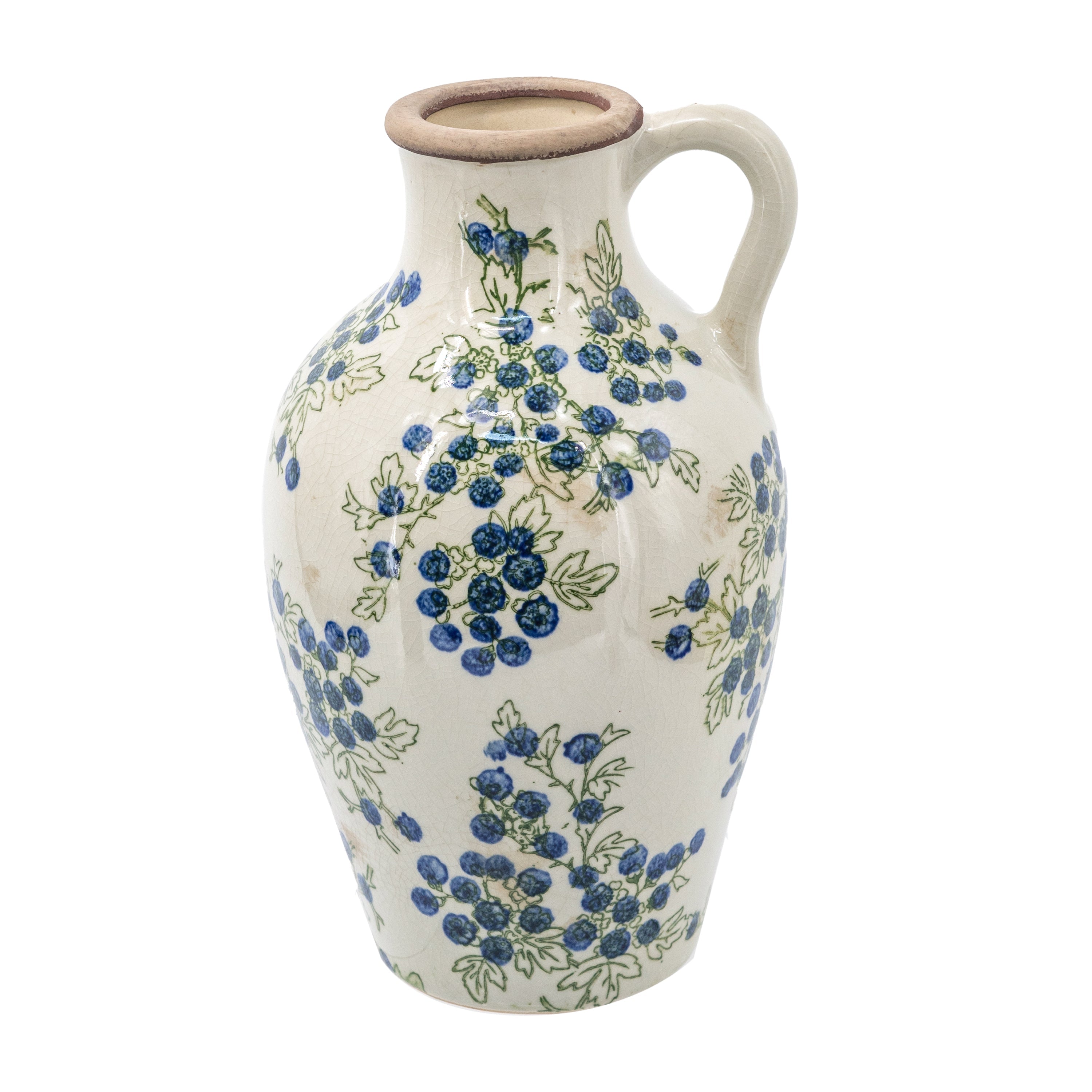 7.5x7.3x12" White Ceramic Vase with Blueberry Motif