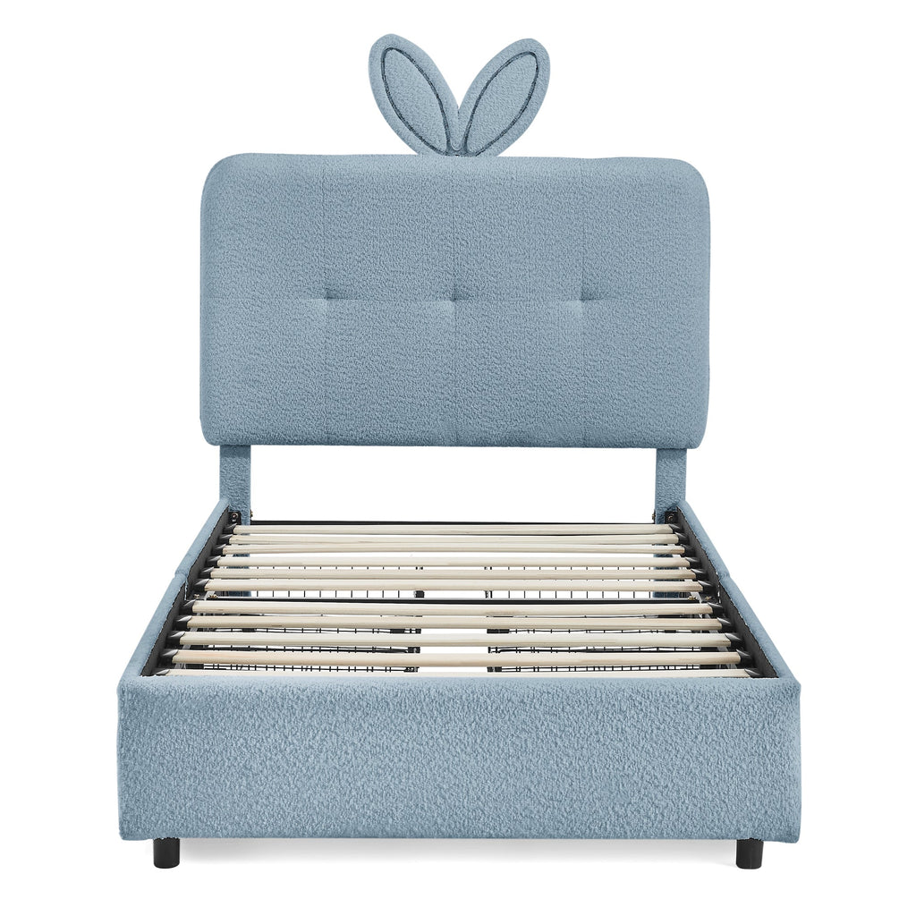Twin Size Kids Upholstered Bed with Oversized Rabbit Ear Headboard