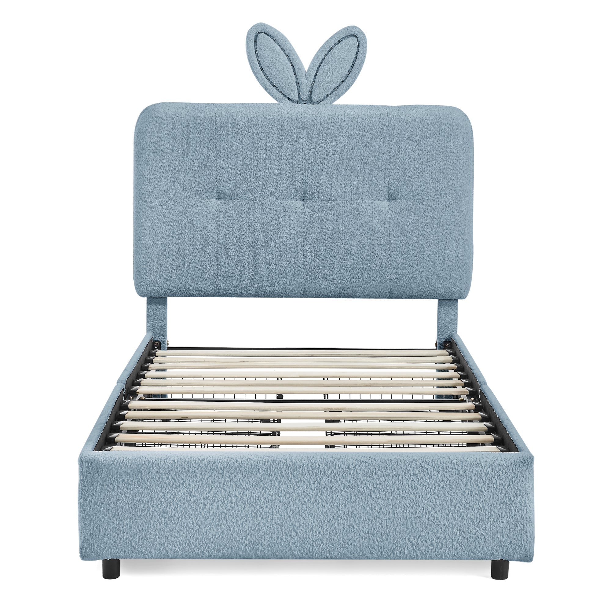 Twin Size Kids Upholstered Bed with Oversized Rabbit Ear Headboard