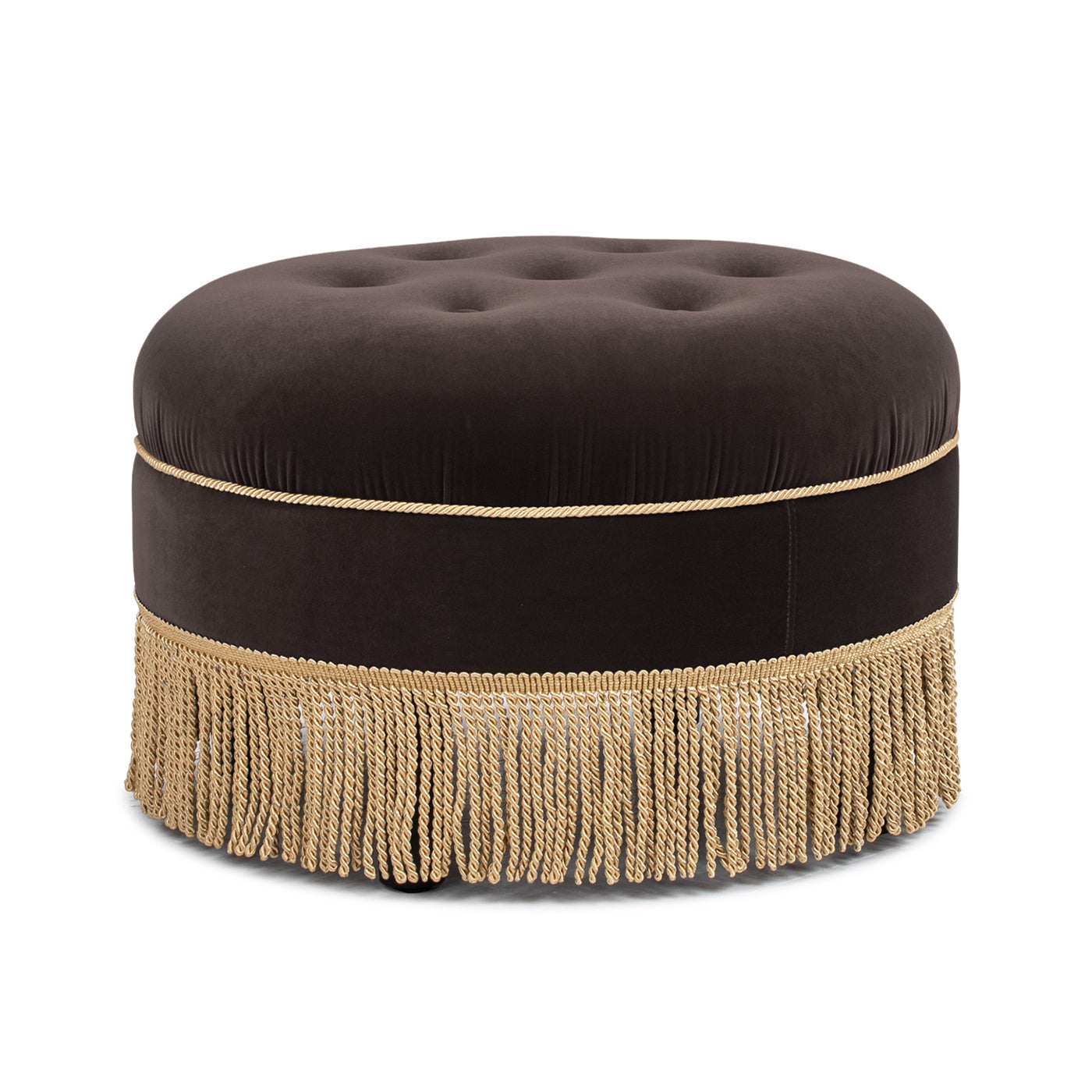 Yolanda 24" Round Upholstered Accent Ottoman - Deep Brown Velvet