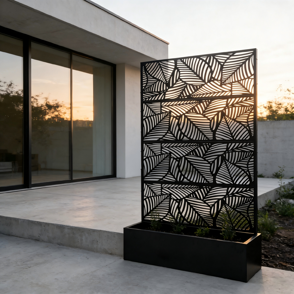 70.87" H × 46.06" W Leaf Pattern Privacy Screen with Planter Box