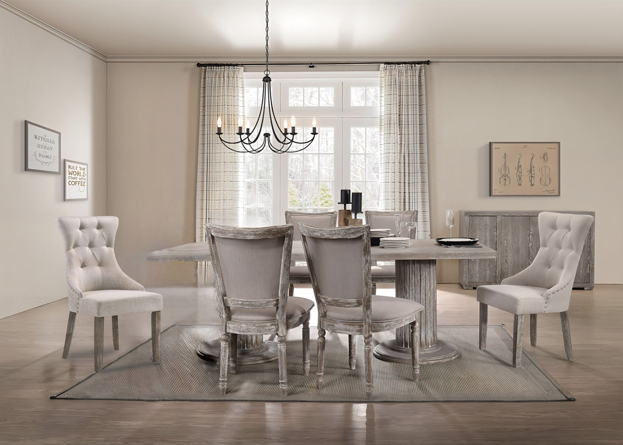 Gabrian 7 Pieces Dining Room Set - Reclaimed Wood, Beige / Gray