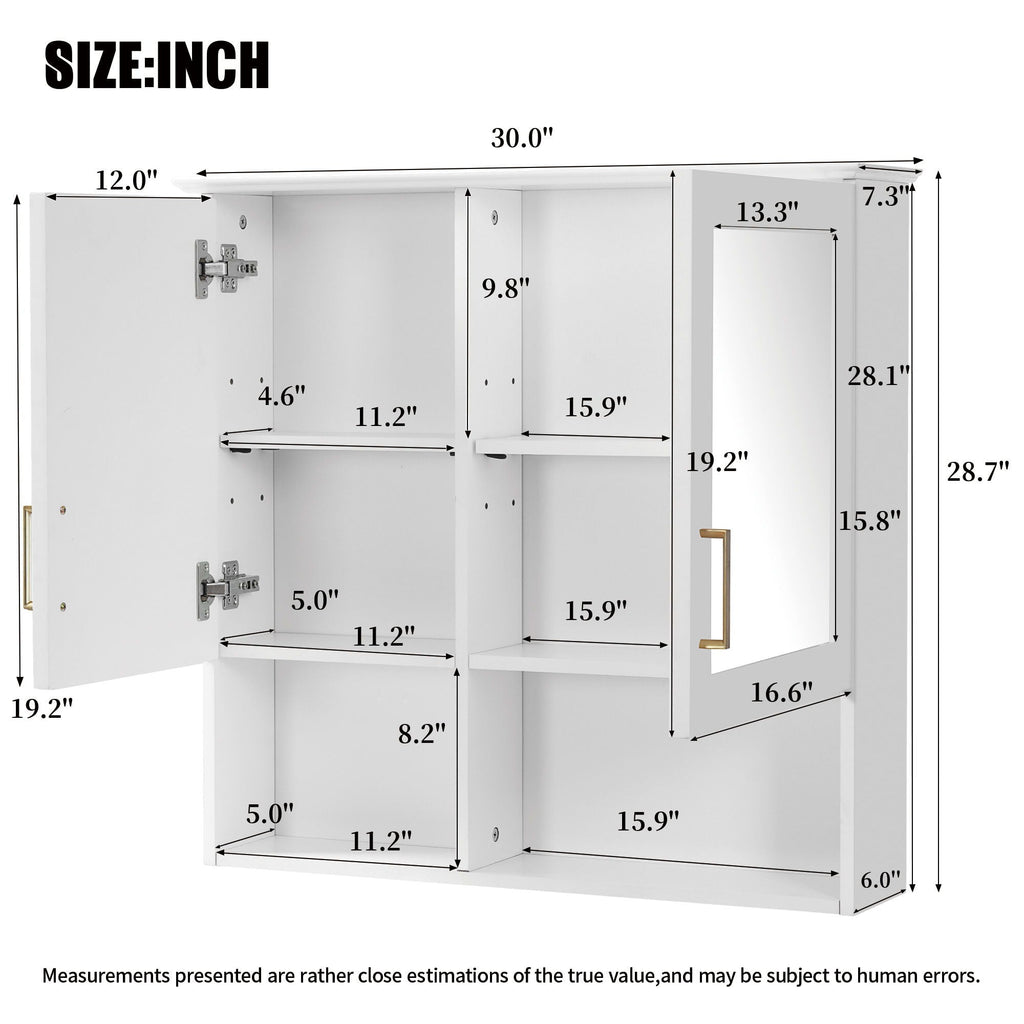 2 In 1 Wall-Mounted Mirror Cabinet With Adjustable Shelves