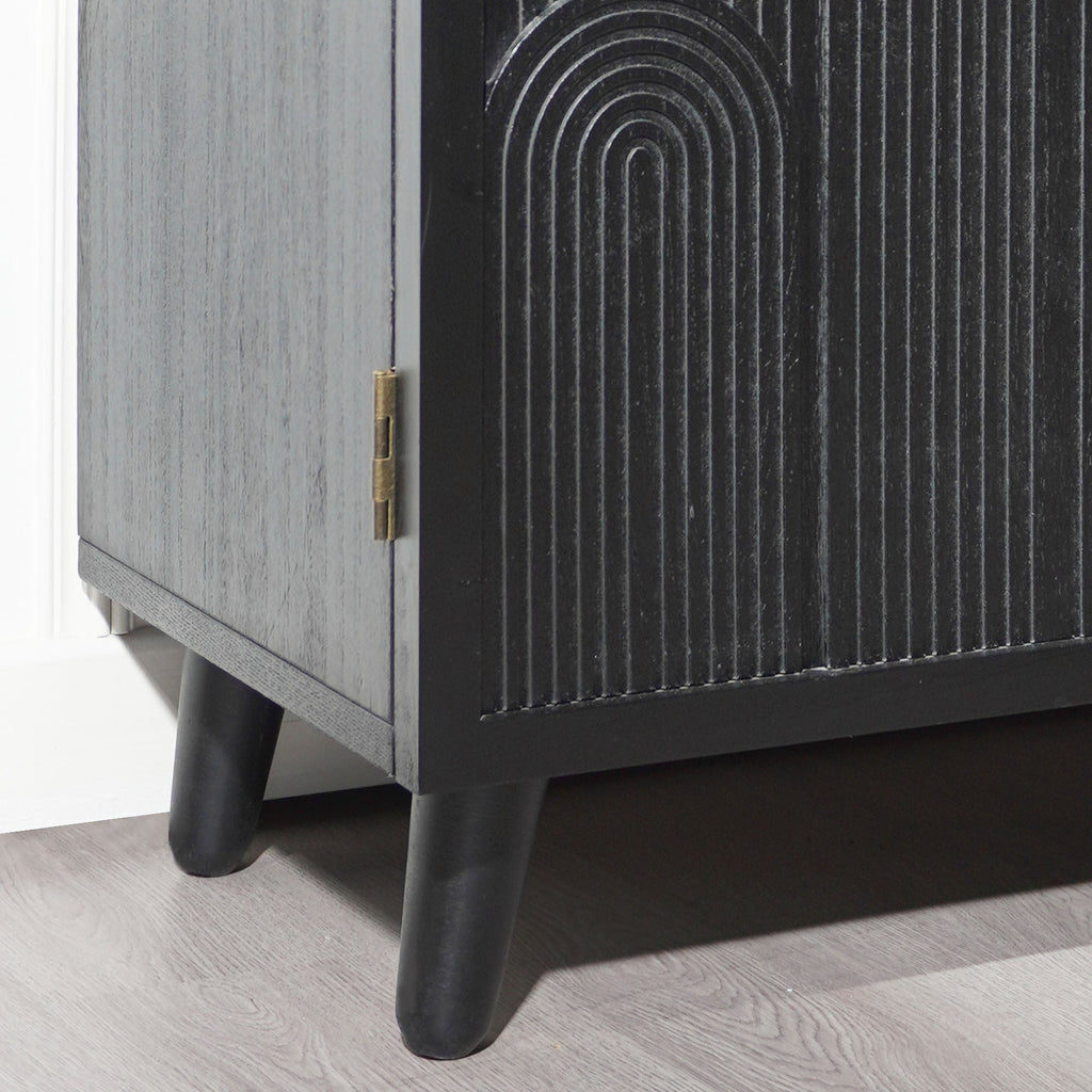 Modern Black Wood Storage Cabinet with Embossed Door