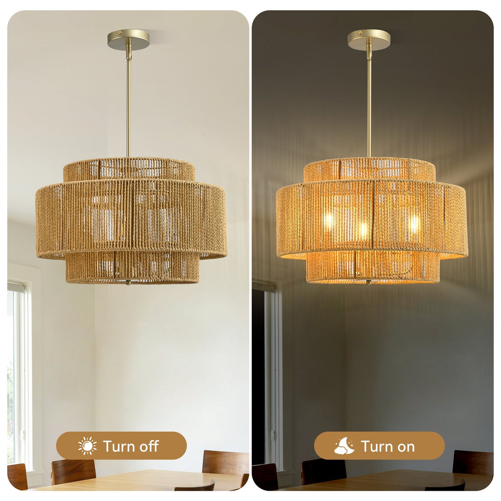 Boho Rattan 3-Light Chandelier