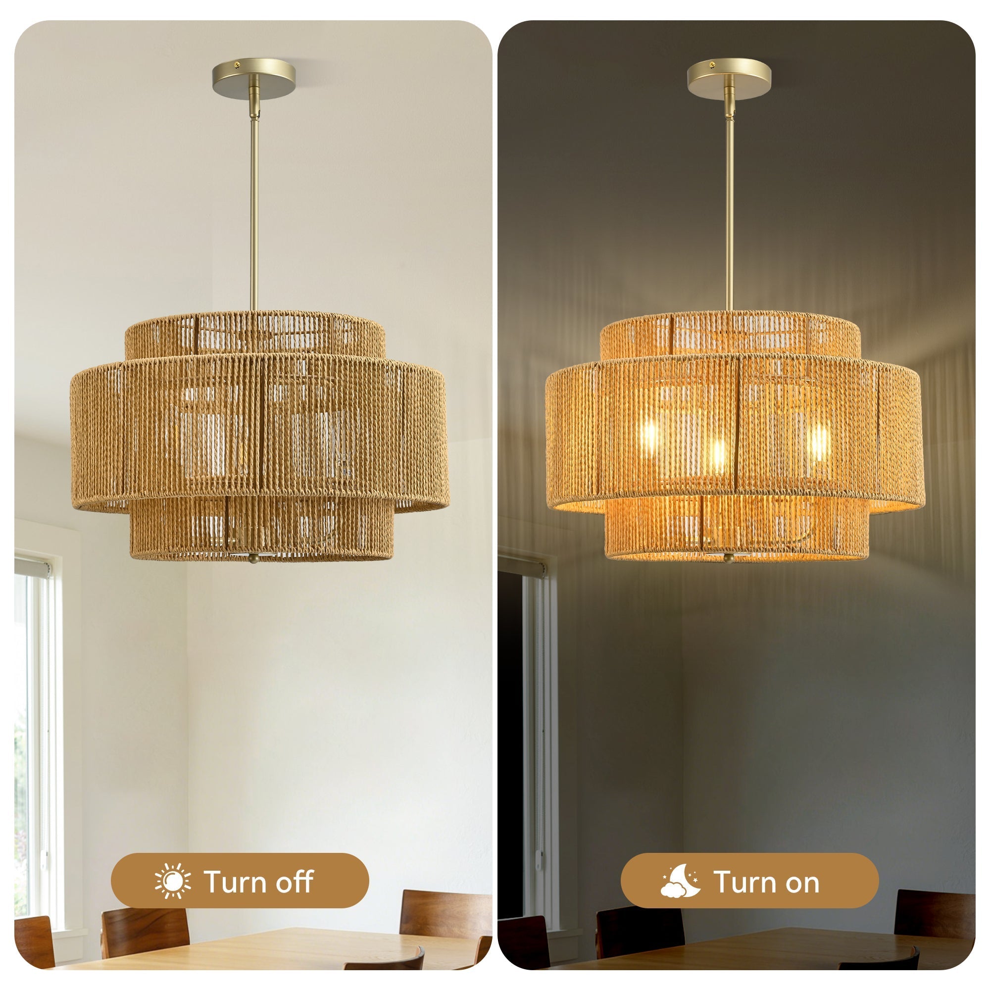 Boho Rattan 3-Light Chandelier
