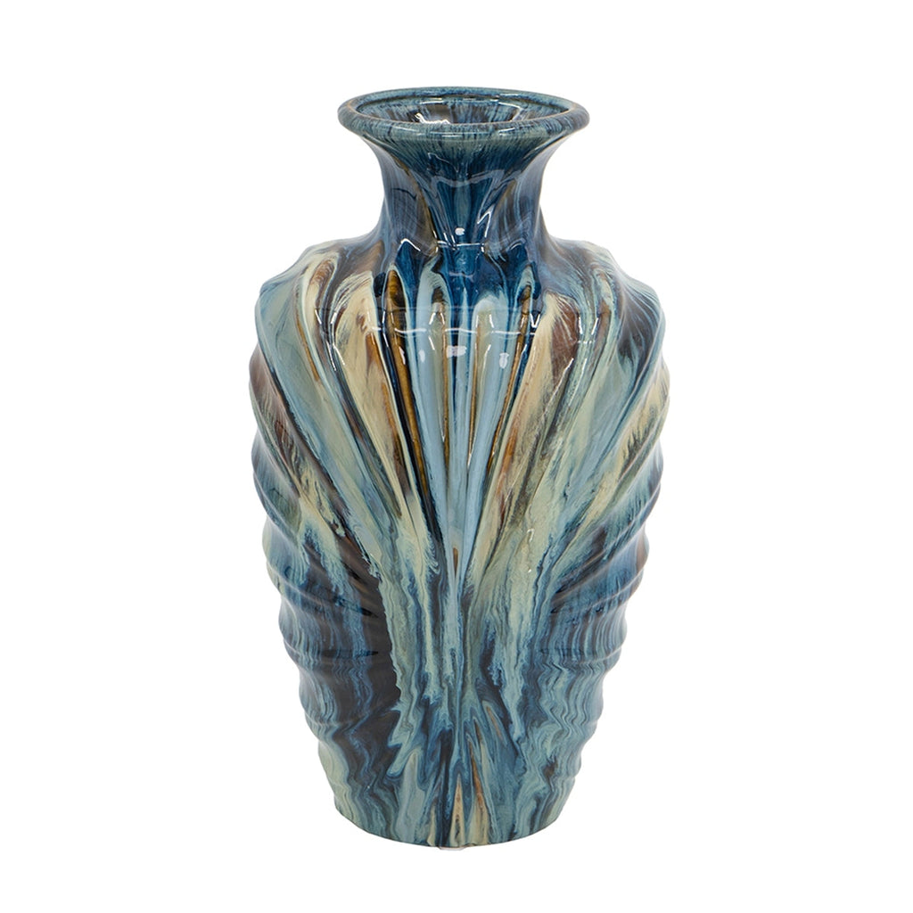 D8.7x15.5' Blue and Brown Reactive Glazed Vase