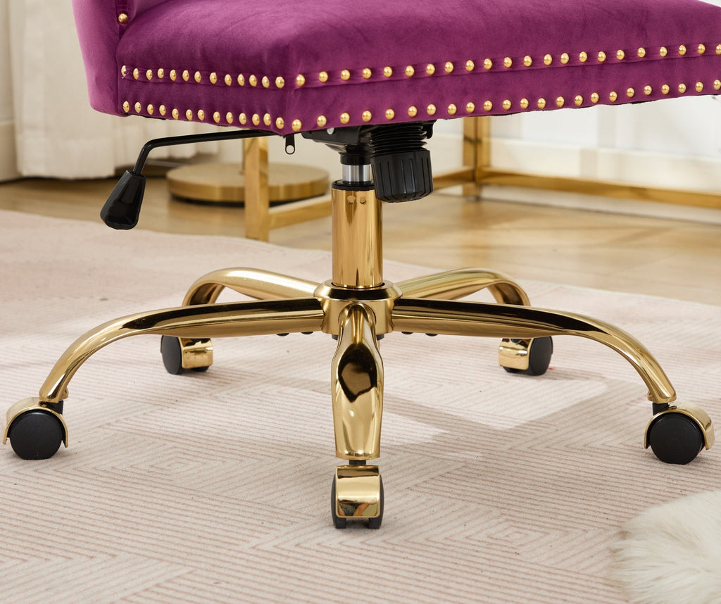 Office Chair Modern Velvet Upholstered Tufted Button (Purple)