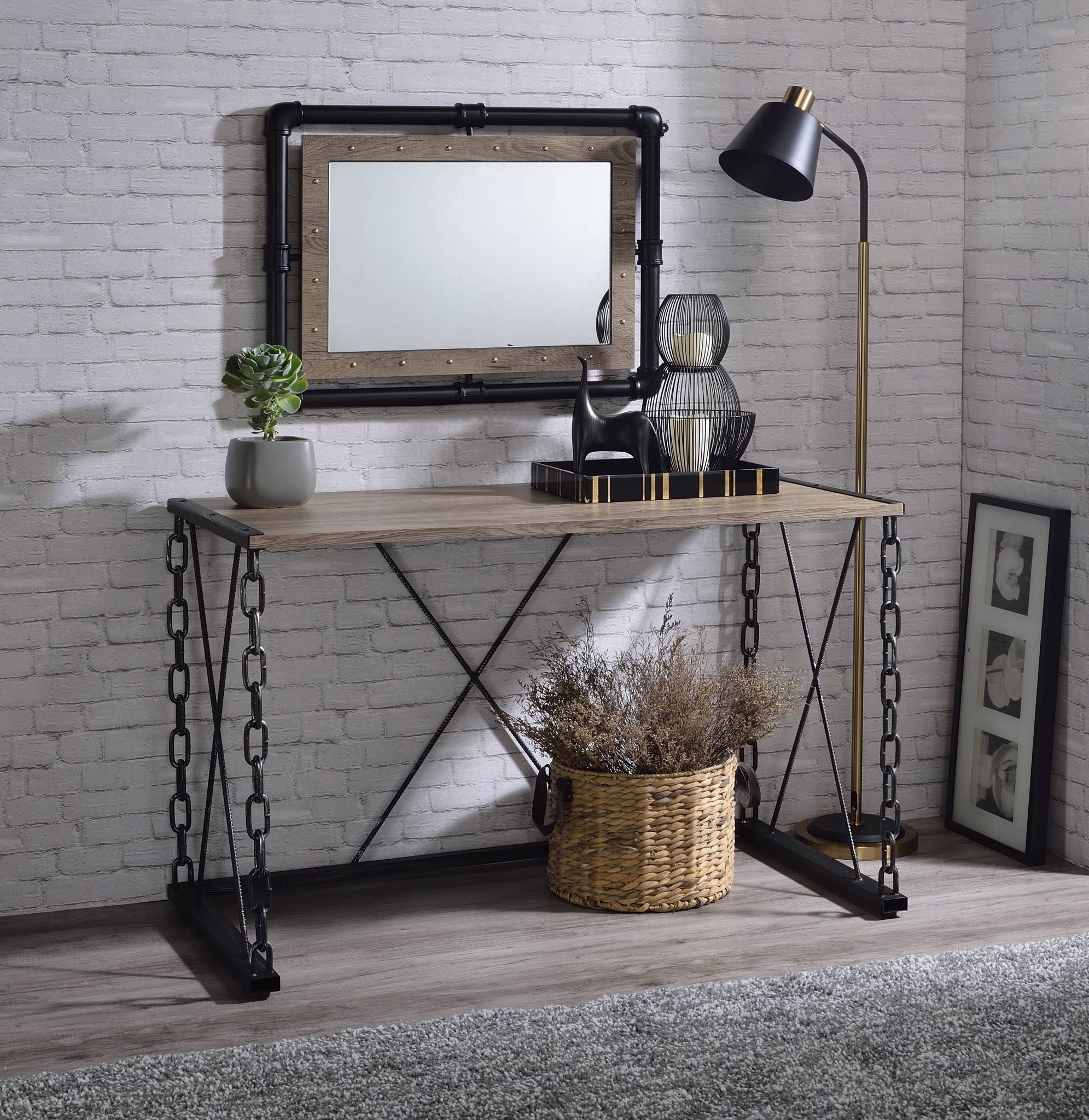 Jodie Console Table Rustic Oak / Antique Black