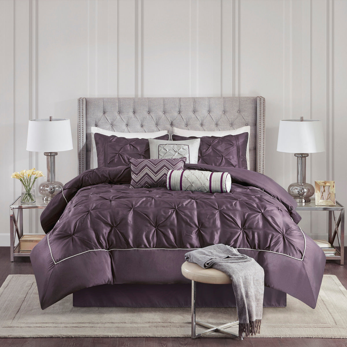 7 Piece Tufted Comforter Set Plum California King
