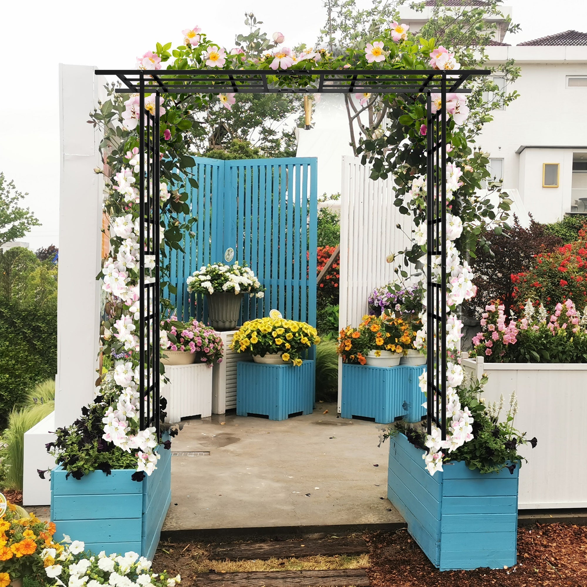 Metal Garden Arch with Adjustable Width for Climbing Plants