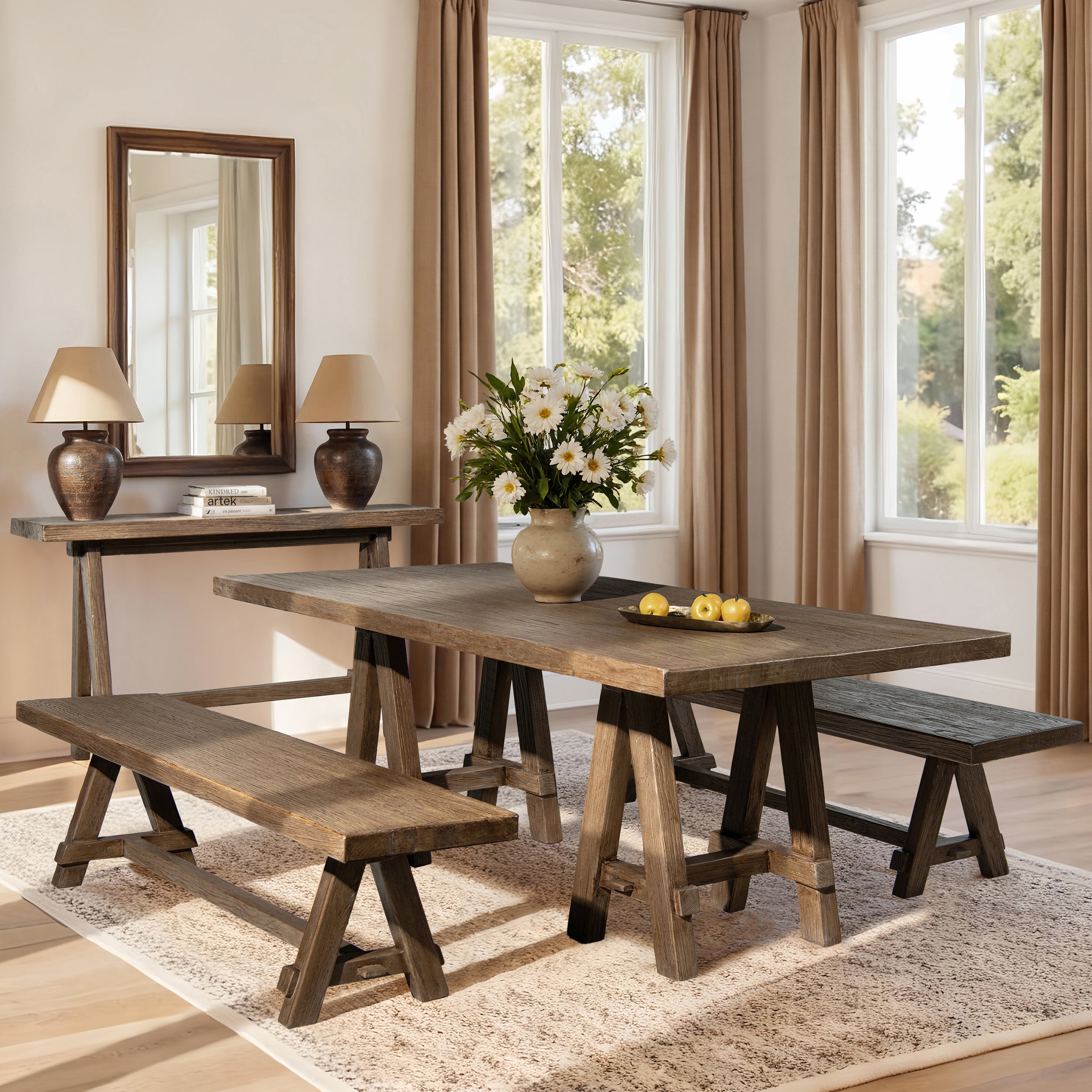 Hawthorne 72' Reclaimed Elm Trestle Dining Bench