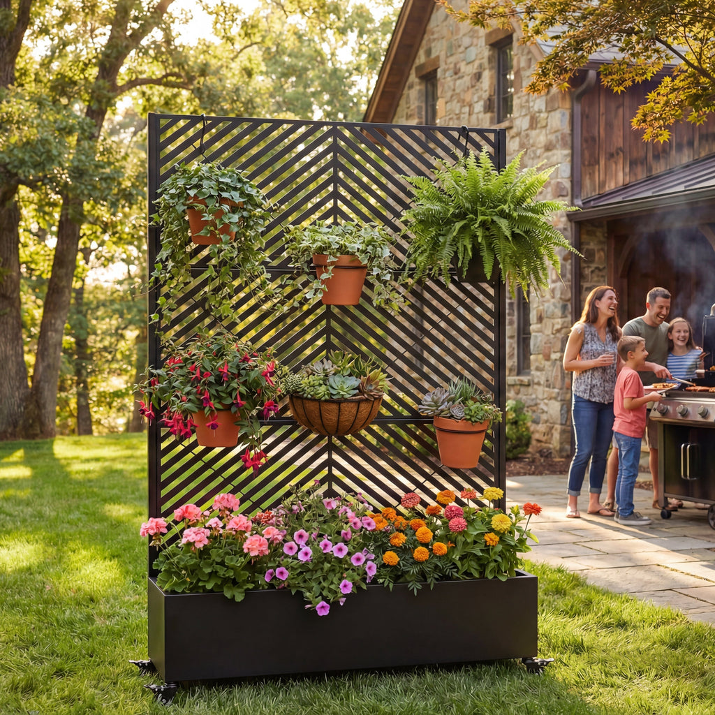Metal Raised Garden Bed with Wheels and Trellis