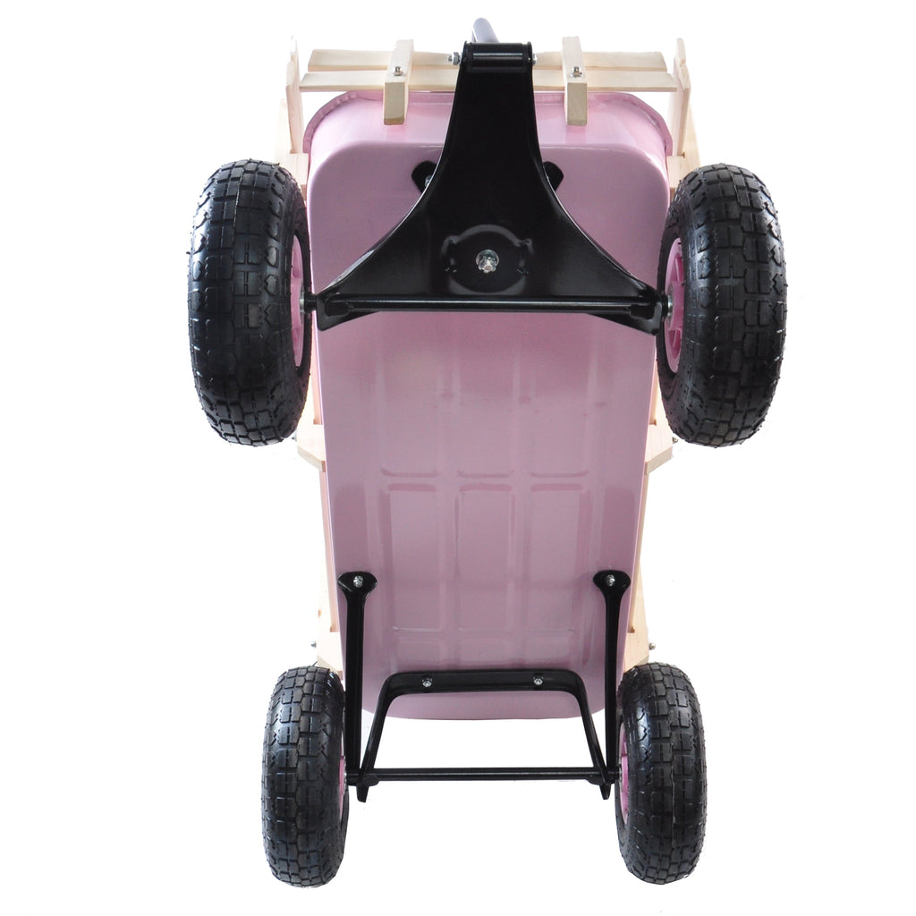 Outdoor All Terrain Garden Wagon with Wooden Railings and Pneumatic Tires