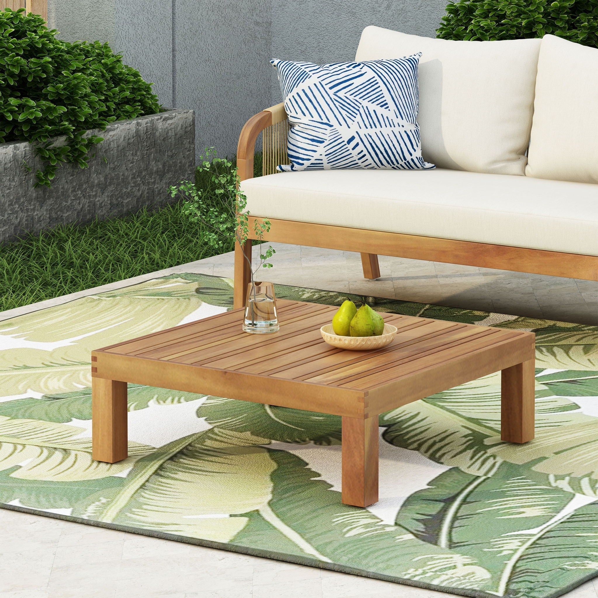 Mythical Square Outdoor Coffee Table With Frame And Slat Top - Teak