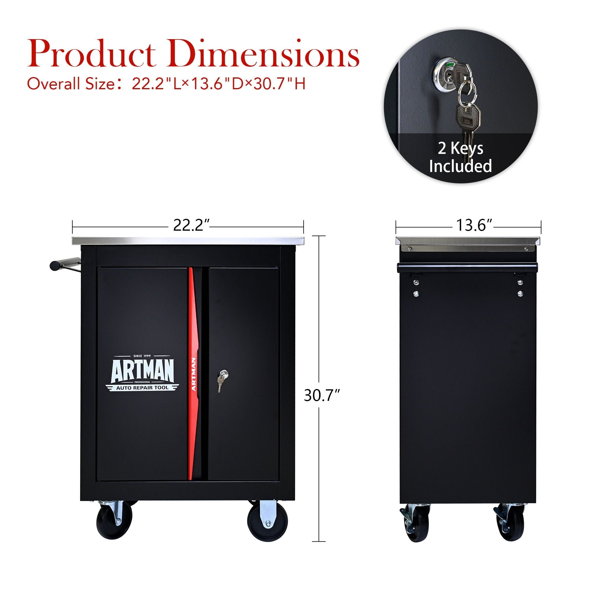 Double Door Clapboard Multi-Function Tool Cart - Black / Red
