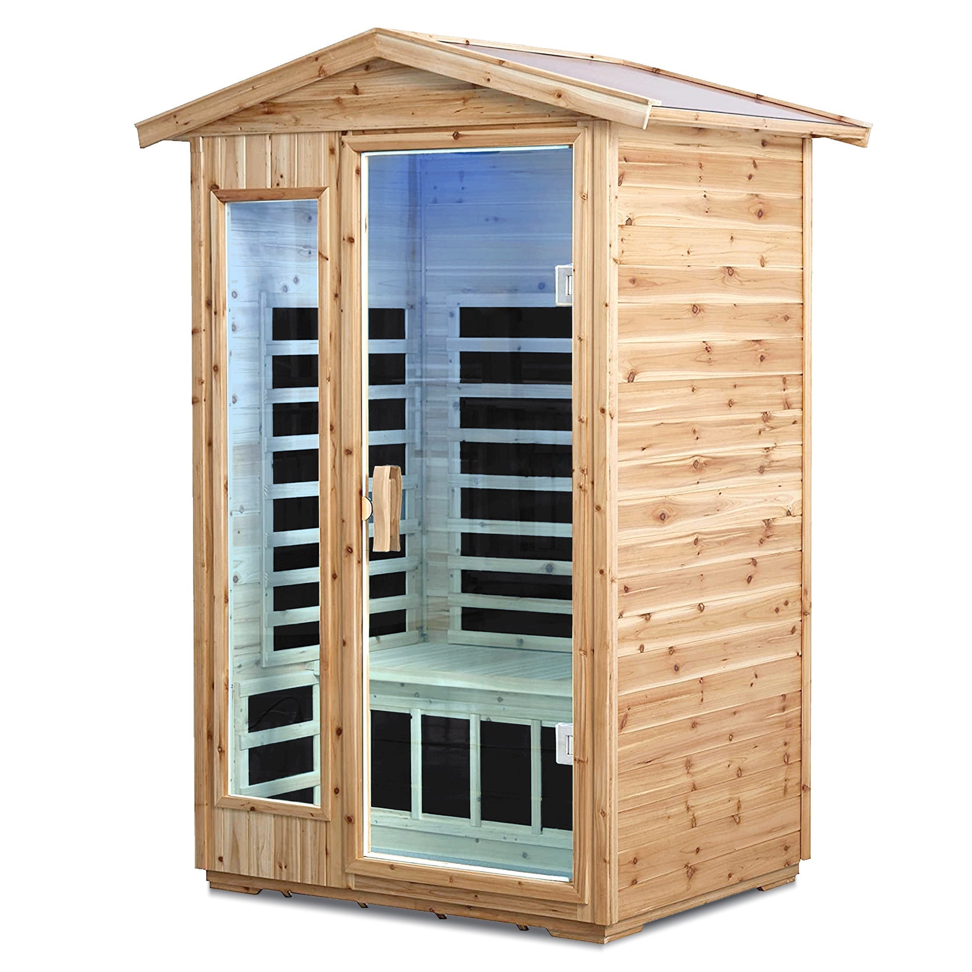 Two Person Far Infrared Old Fir Outdoor Sauna Room with Bluetooth and LED Lighting