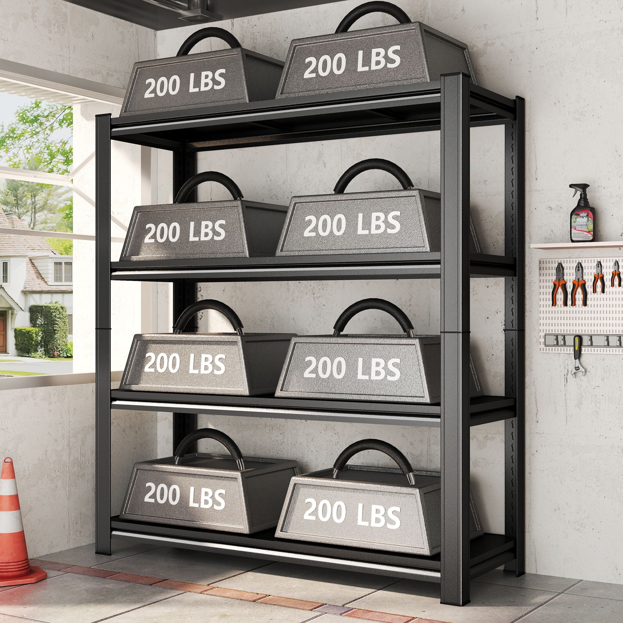 4-Tier Height-Adjustable Storage Rack, Vertical Organizer, Assembly Required - Black