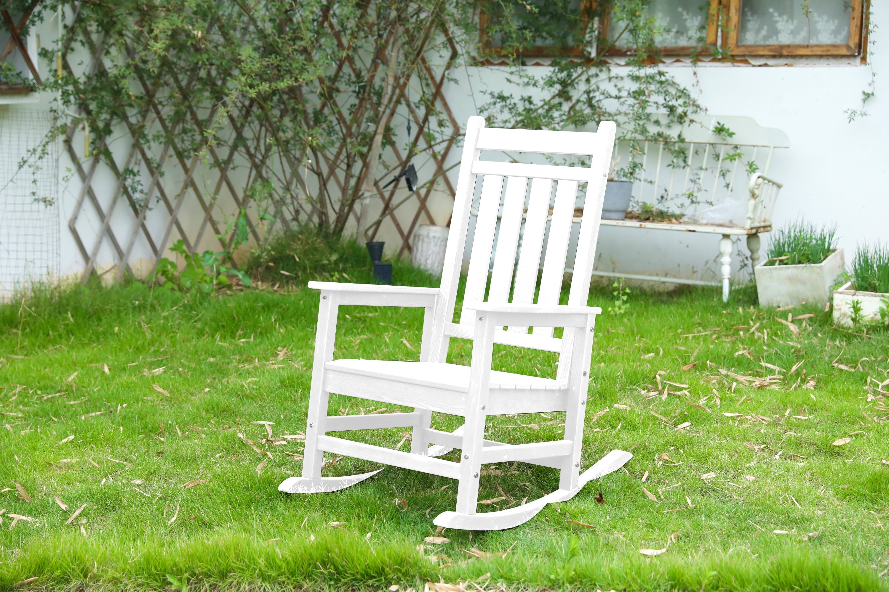 Oversized Rocking Chair with Wood-Texture Outdoor Design