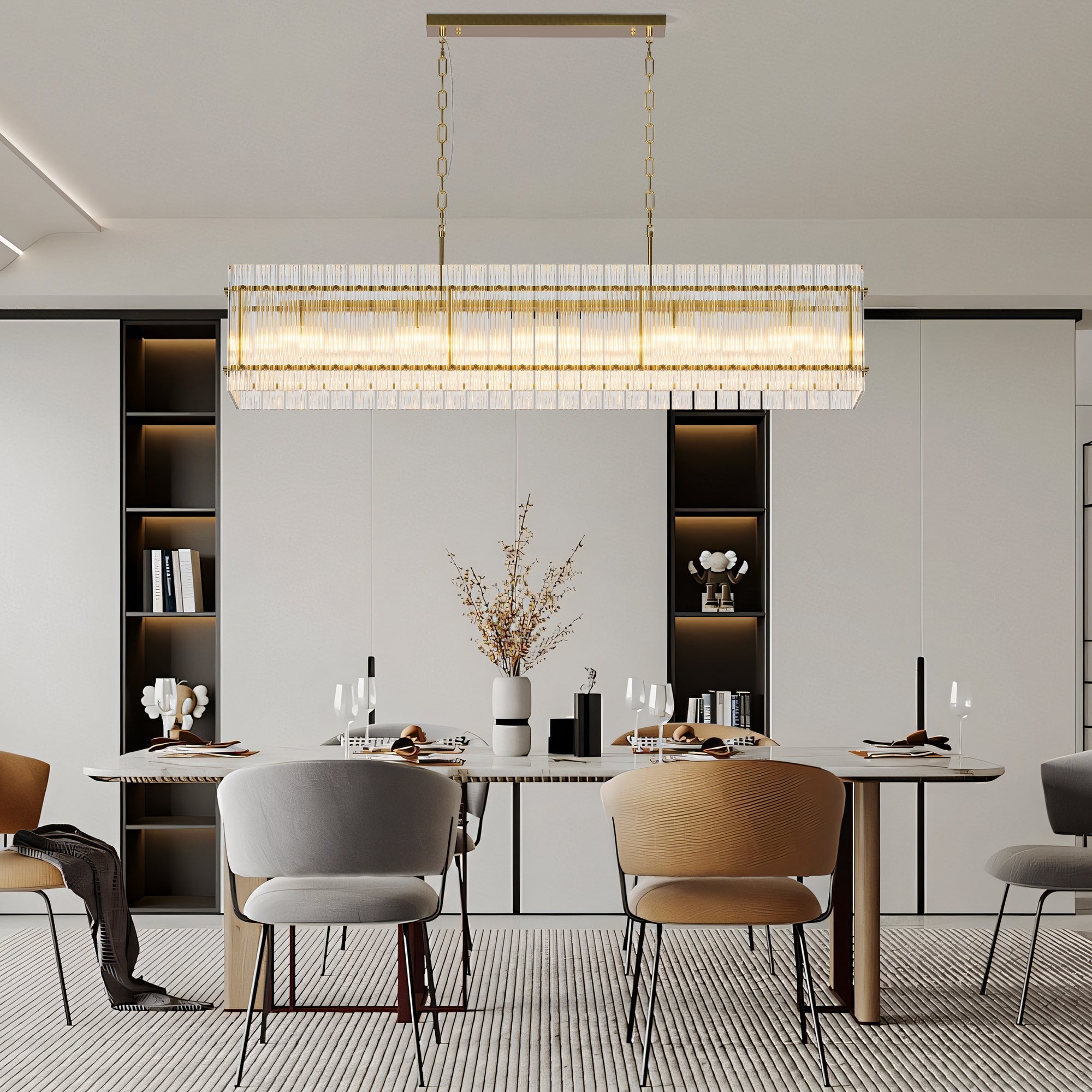 Modern Rectangular Crystal Glass 10-Light Chandelier