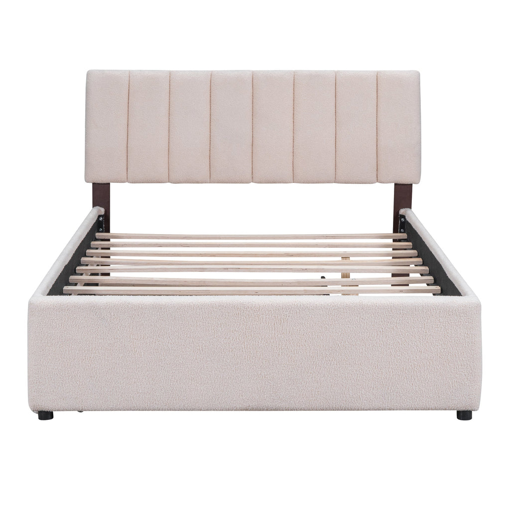 Teddy Fleece Full Size Upholstered Platform Bed with Twin Trundle