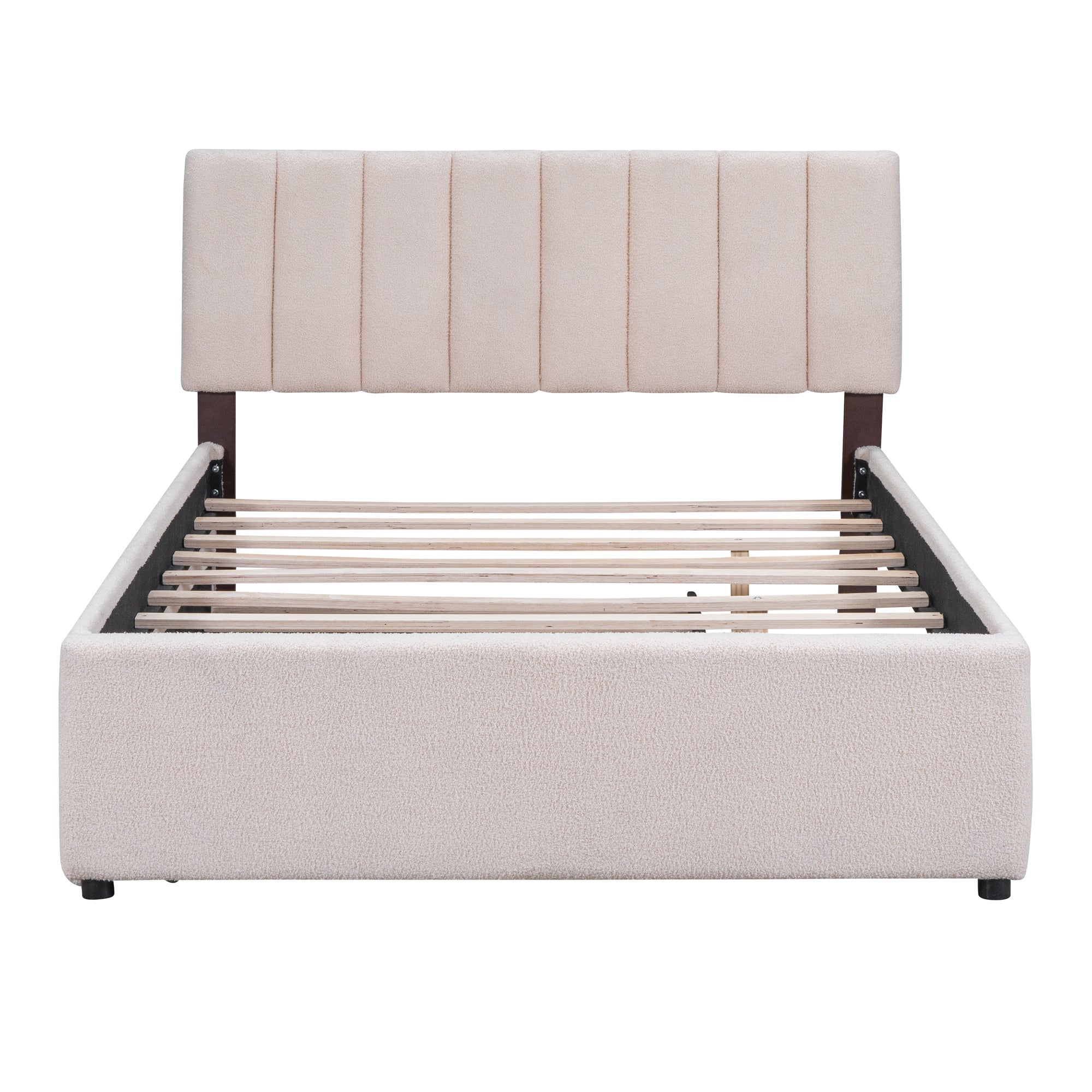 Teddy Fleece Full Size Upholstered Platform Bed with Twin Trundle