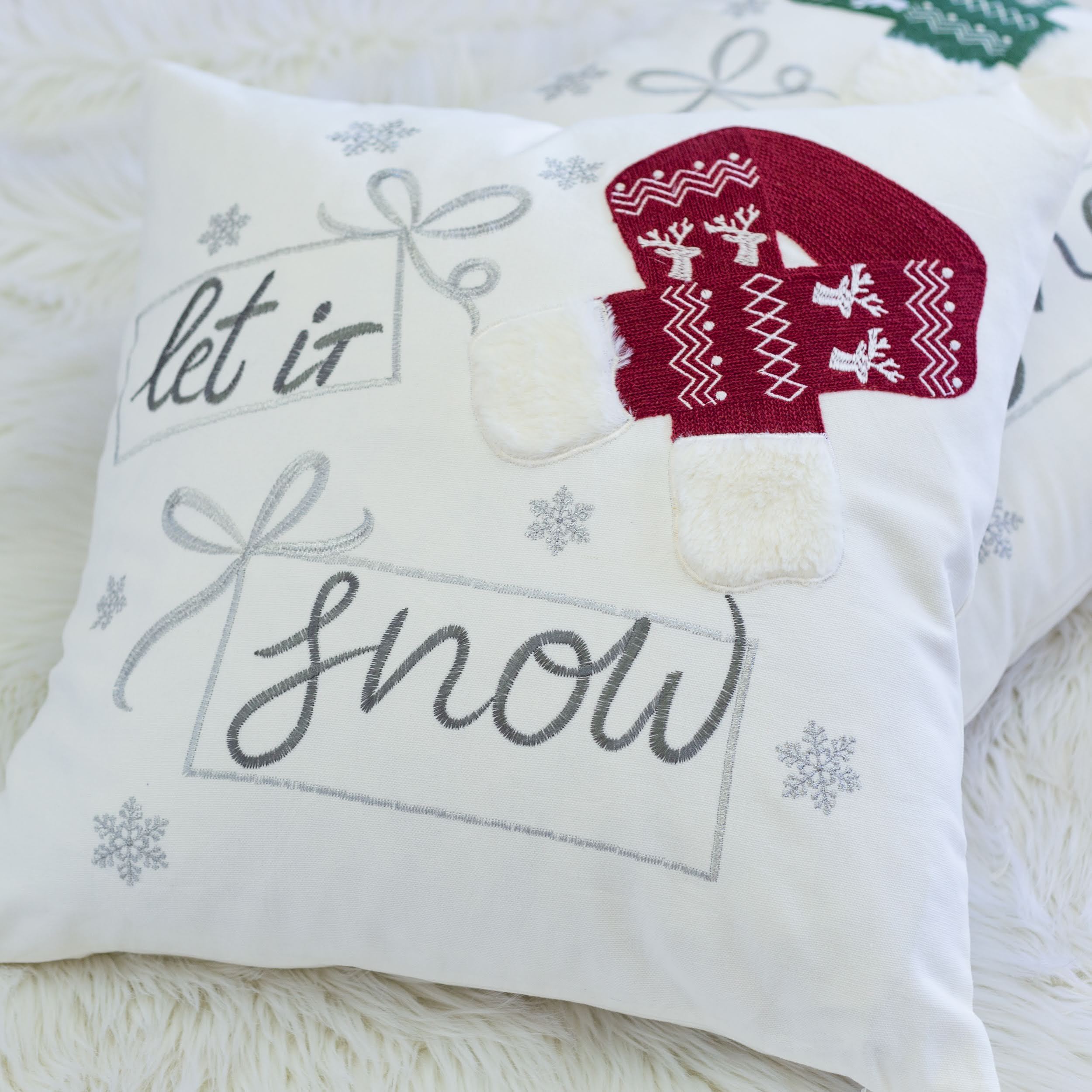 Let It Snow Christmas Throw Pillow 20x20 Cotton Cushion