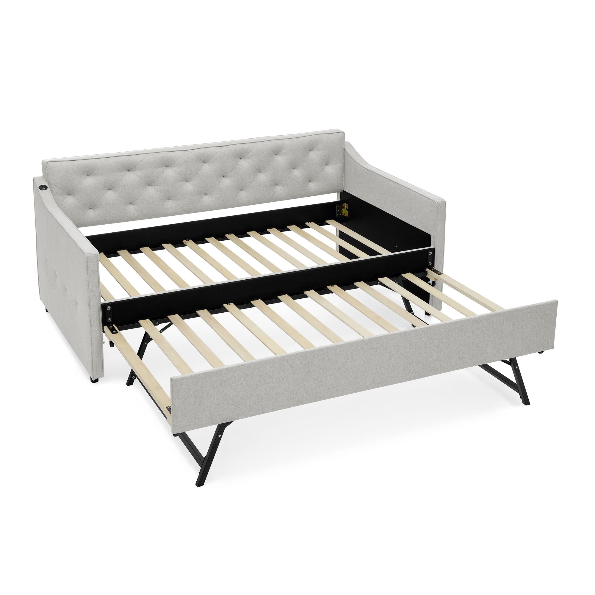 Daybed With Pop Up Trundle And USB Charging Armrest