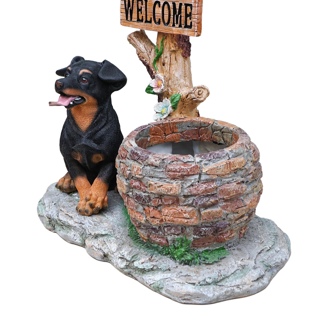 Puppy Dog Solar Planter Outdoor Statue