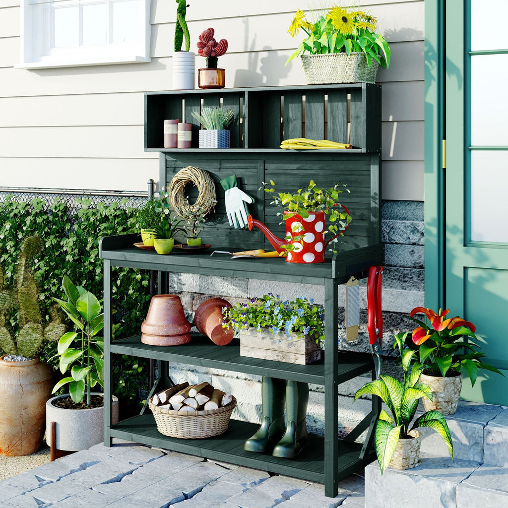 TOPMAX 65" Large Wooden Farmhouse Rustic Outdoor Potting Bench Table