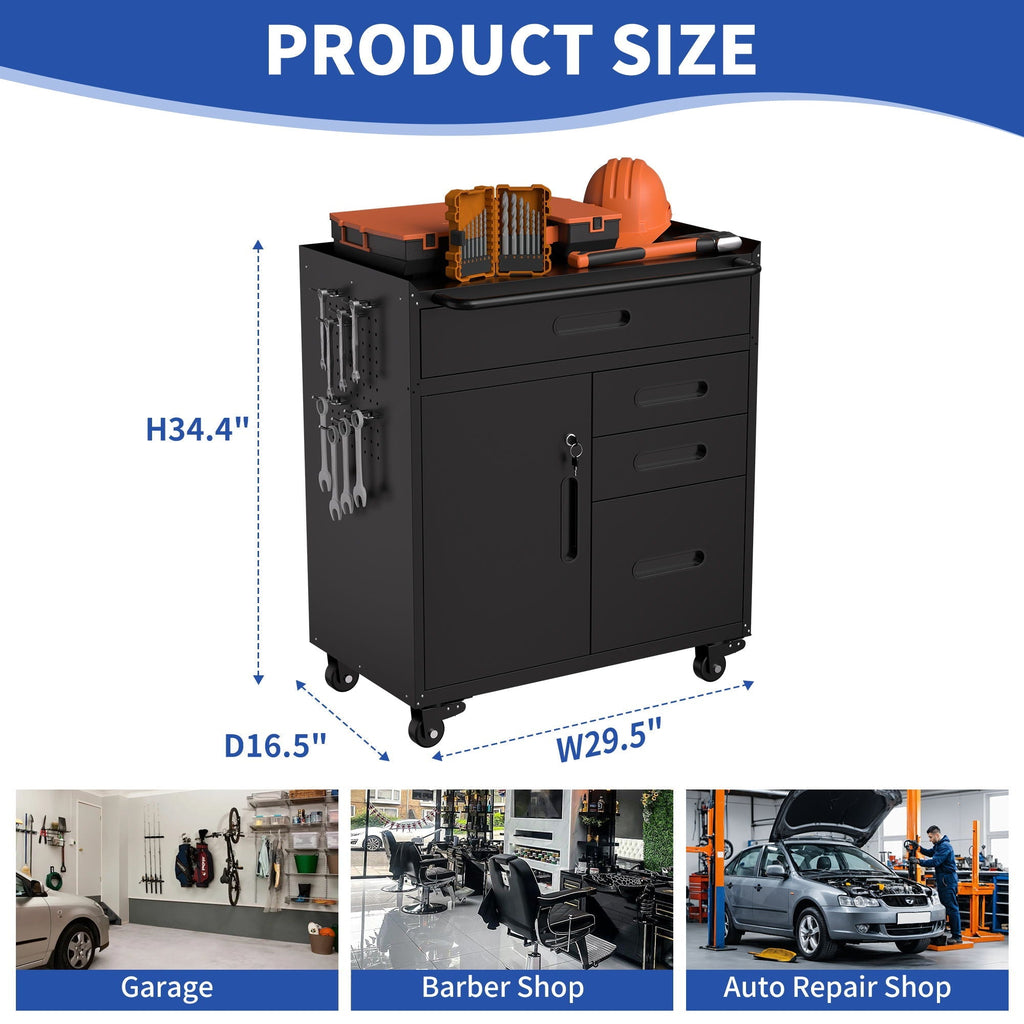 Rolling Tool Cabinet Heavy Duty Garage Storage With Lockable Doors & Drawers