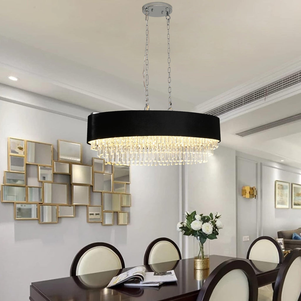 39' Modern Crystal Chandelier with Black Imitation Velvet Shade