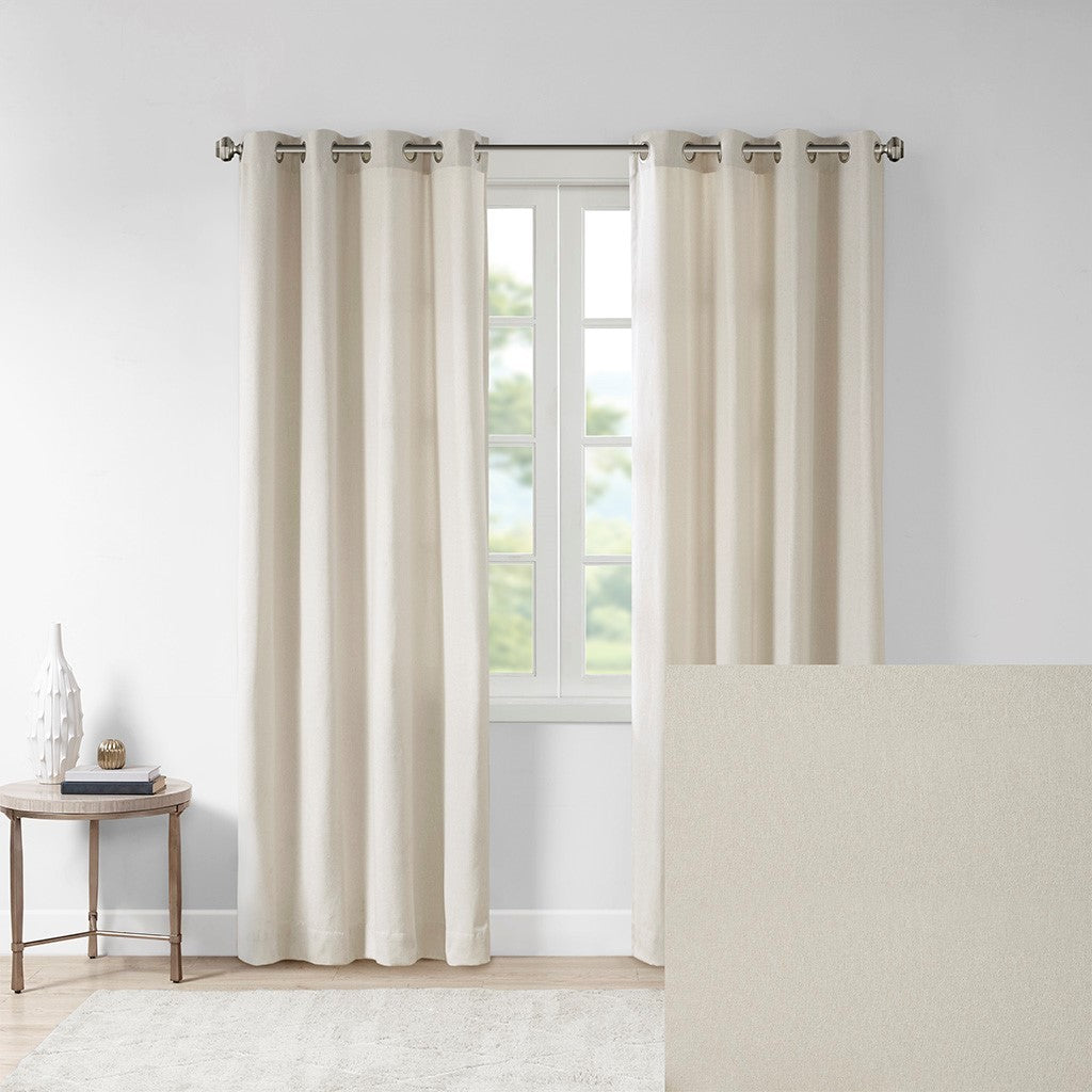 Plaid Rod Pocket and Back Tab Curtain Panel with Fleece Lining Natural 50x84"