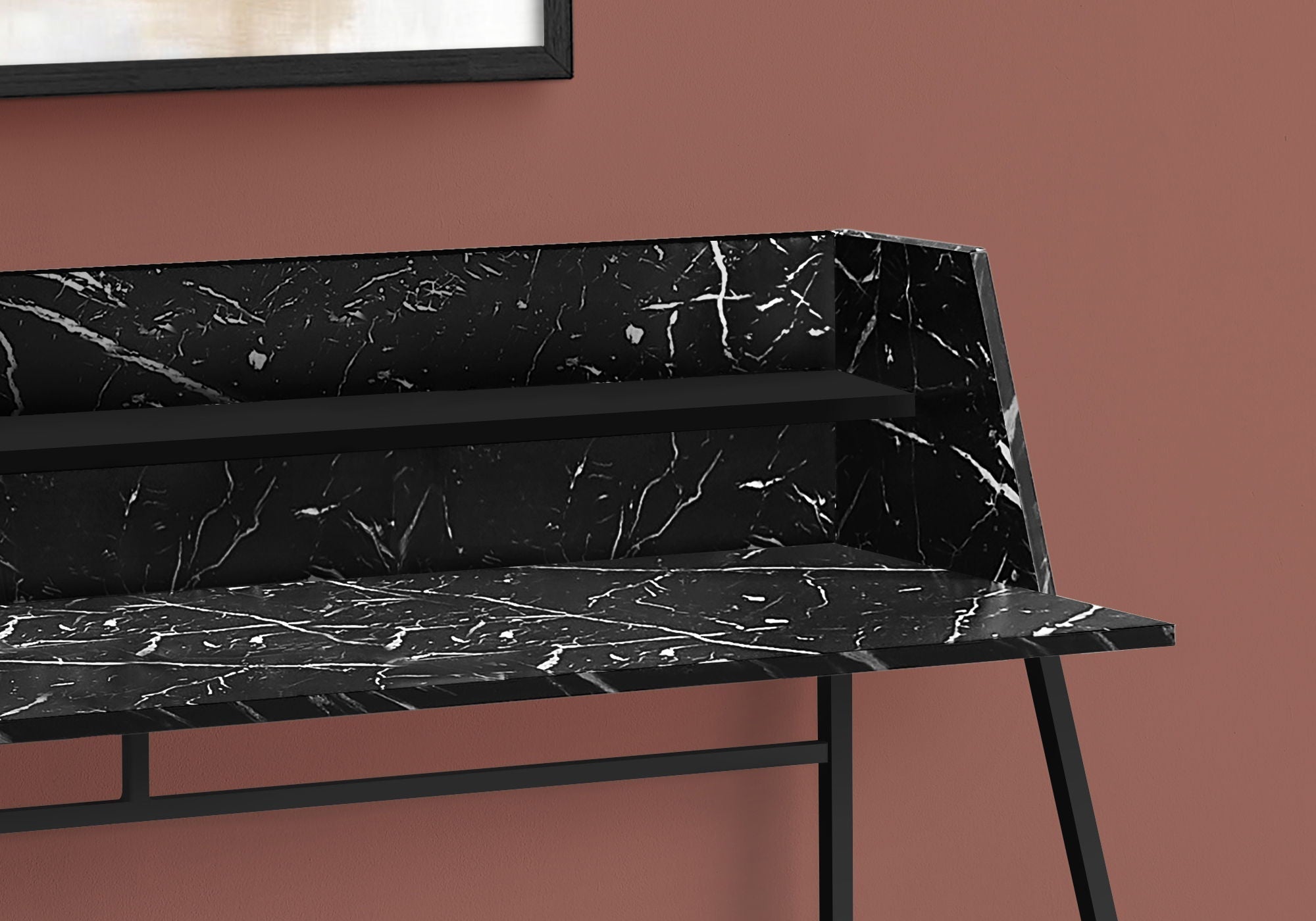 Computer Desk for Home Office with Marble Look and Storage Shelves