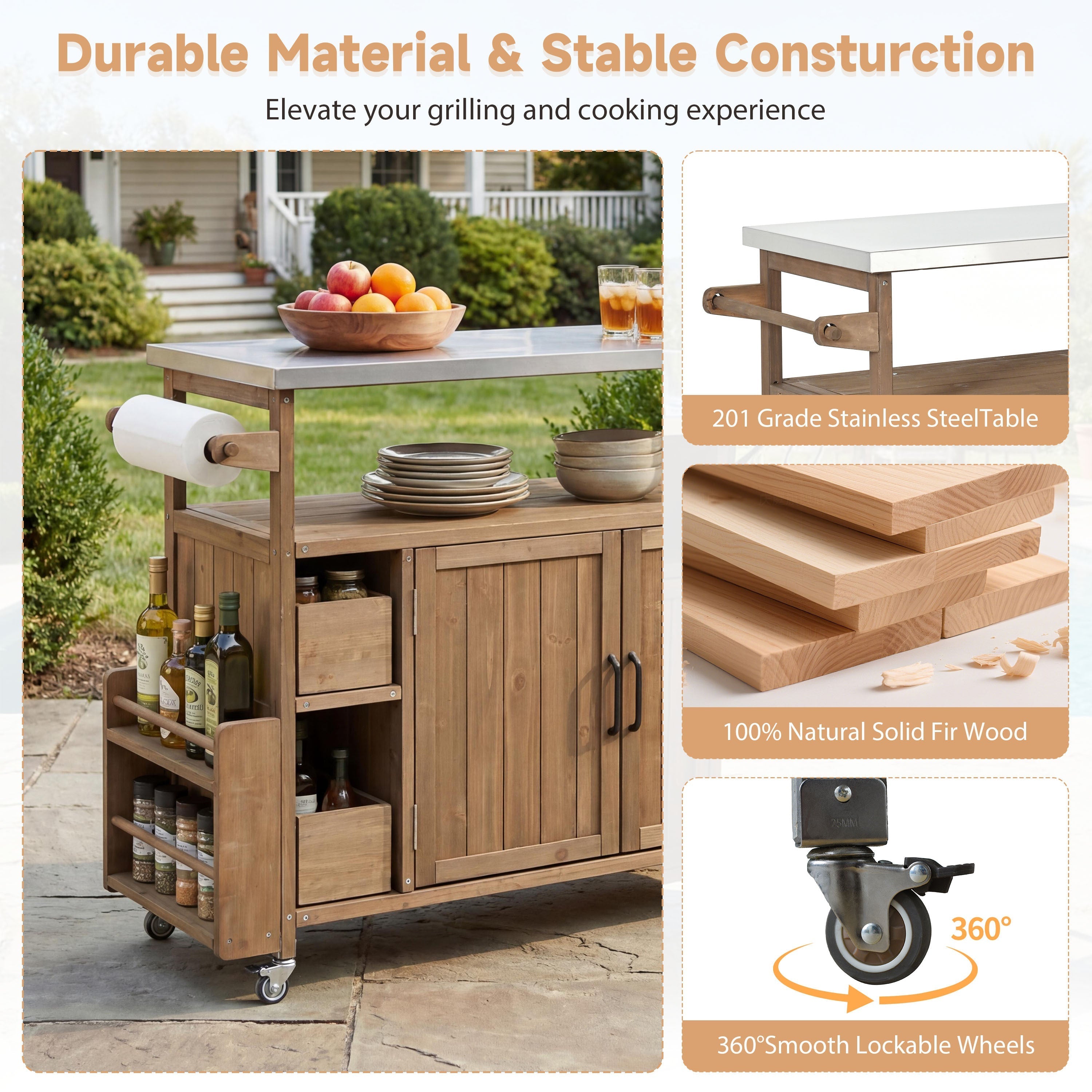 54.33' Farmhouse Rolling Outdoor Kitchen Cart