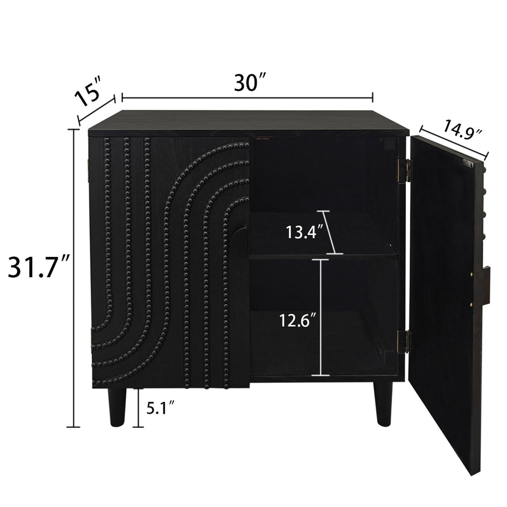 Modern Black Wood Storage Cabinet with Decorative Door
