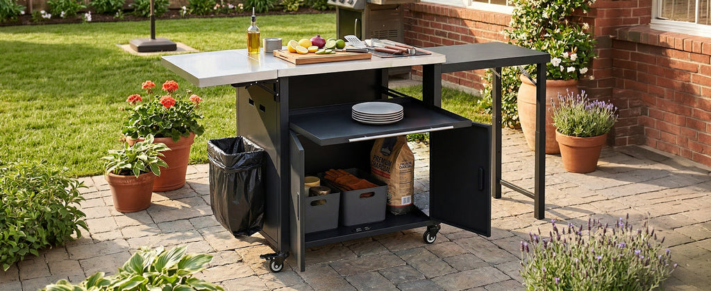 Foldable Outdoor Prep Station BBQ Cart Patio Dining Cart