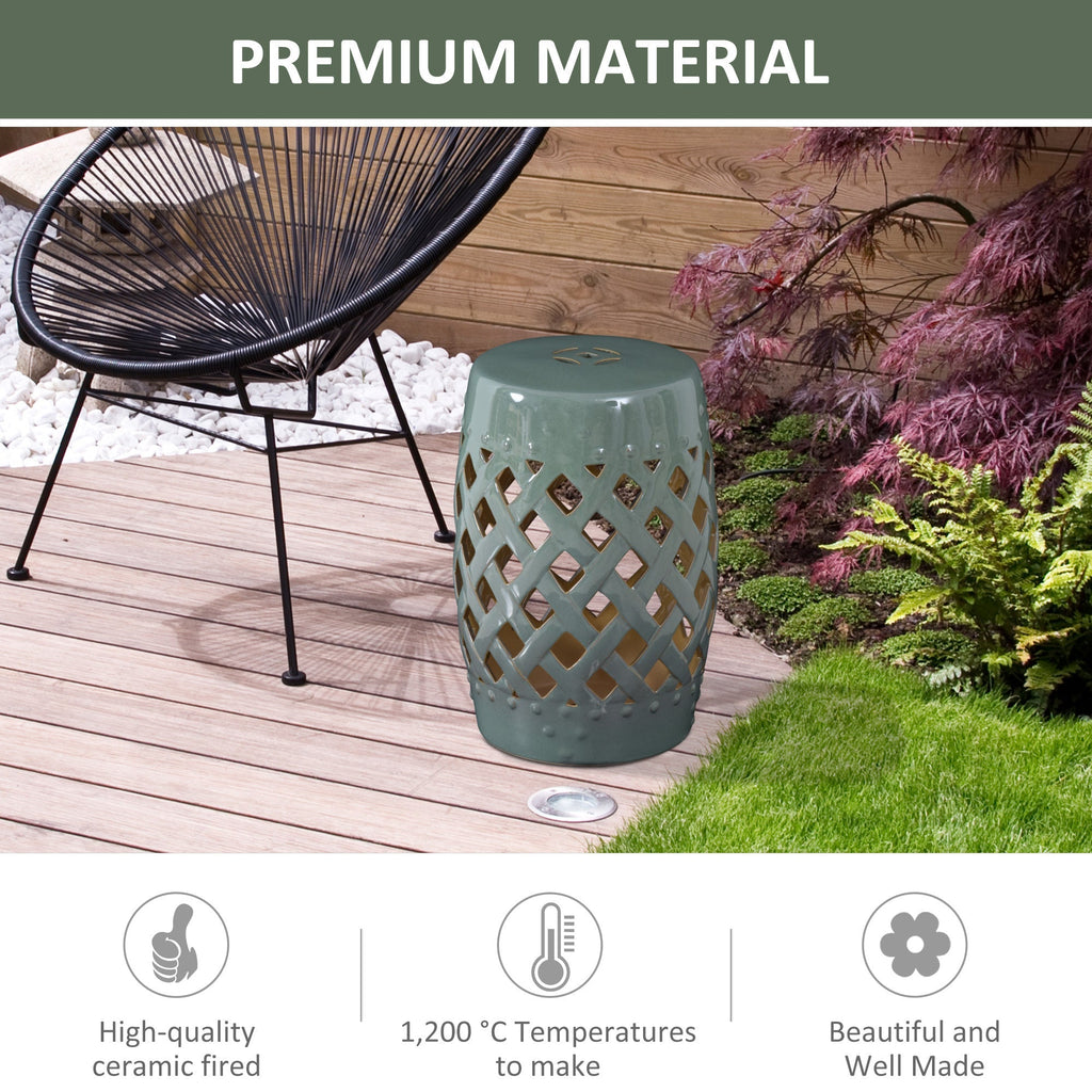 Outsunny 13' x 18' Ceramic Garden Stool with Woven Lattice Design & Glazed Finish