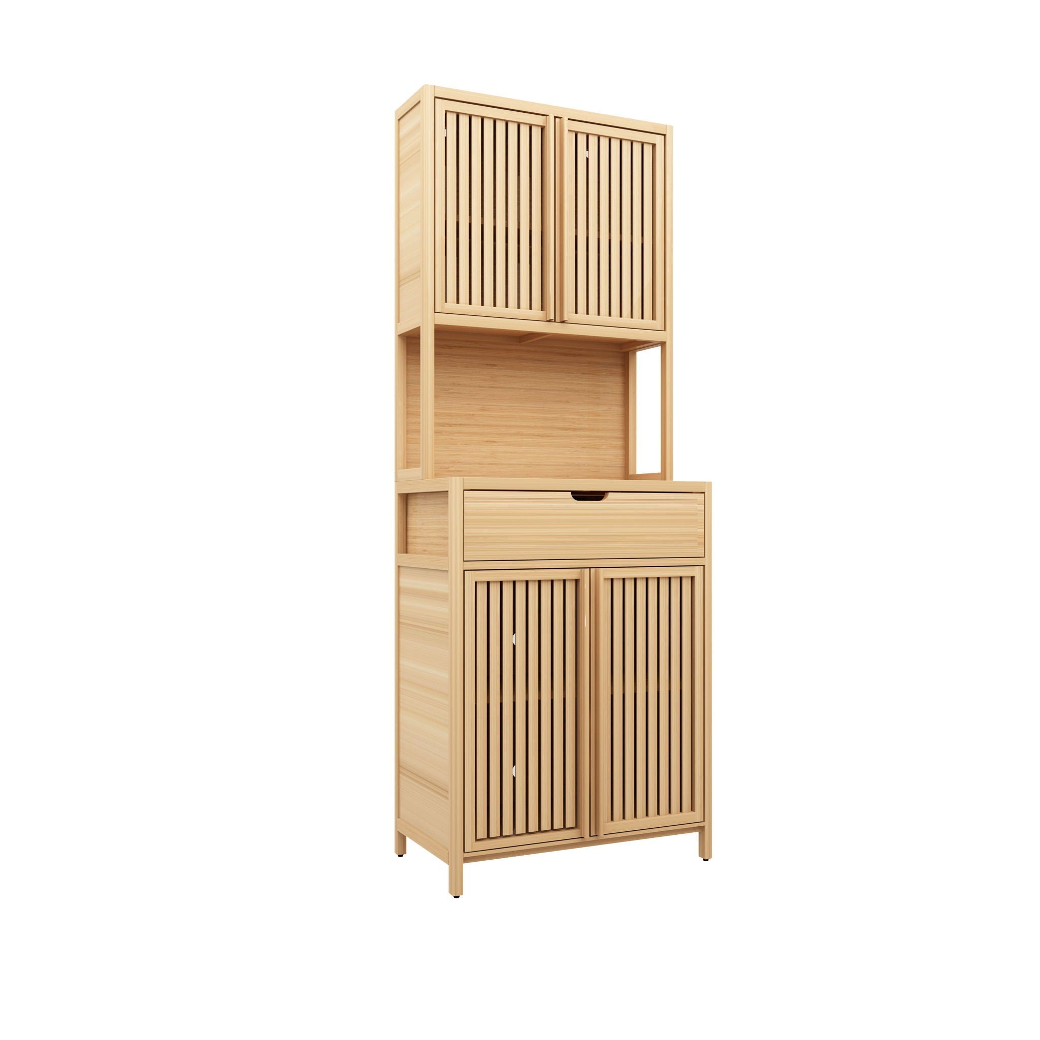 Rustic Cottage Style Double Door Bamboo Storage Cabinet