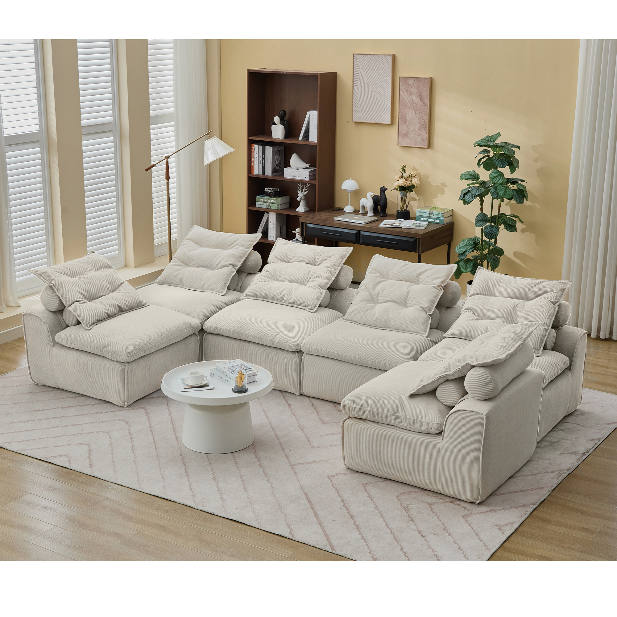 Modular Sofa 6-Piece Set in Beige Corduroy by GigaTech