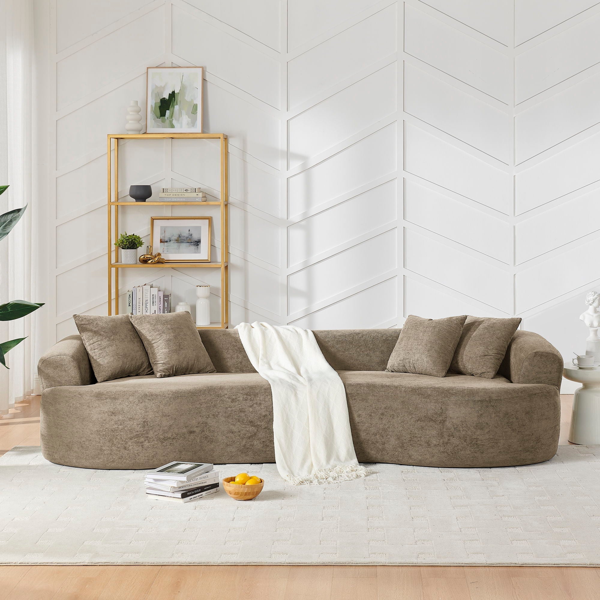 Cloud 4 Seater Sectional Curved Sofa, Minimalist Design - Light Brown
