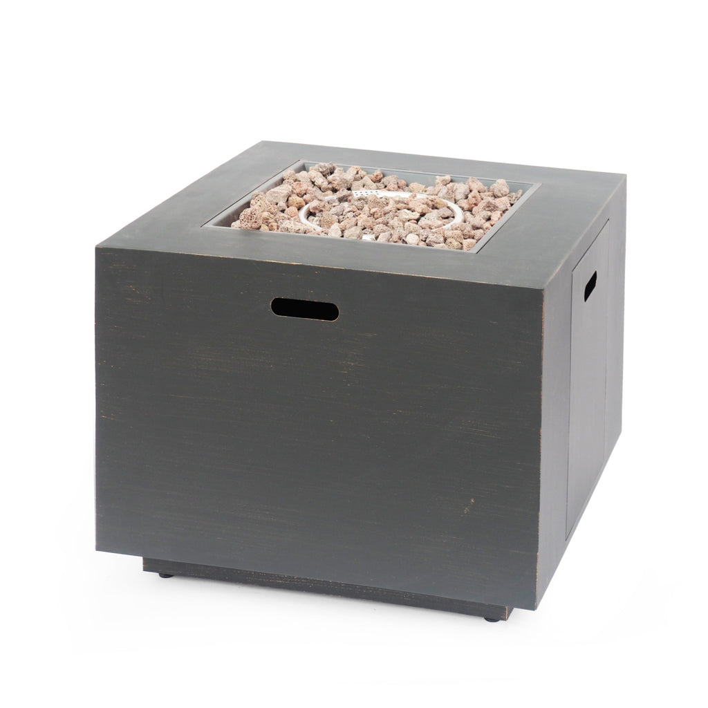 33" Outdoor Iron Square Propane Fire Pit - Brushed Brown