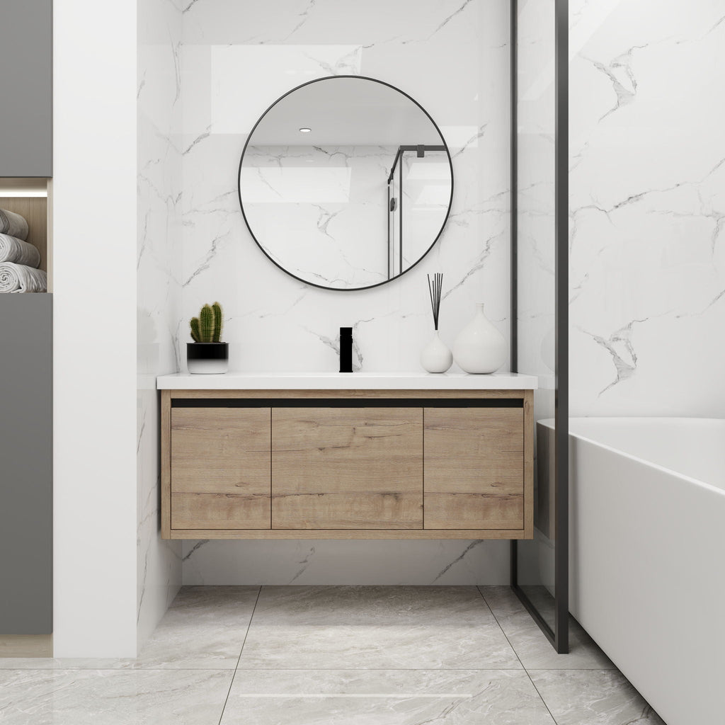 Floating Bathroom Vanity with Resin Sink and Soft-Close Doors