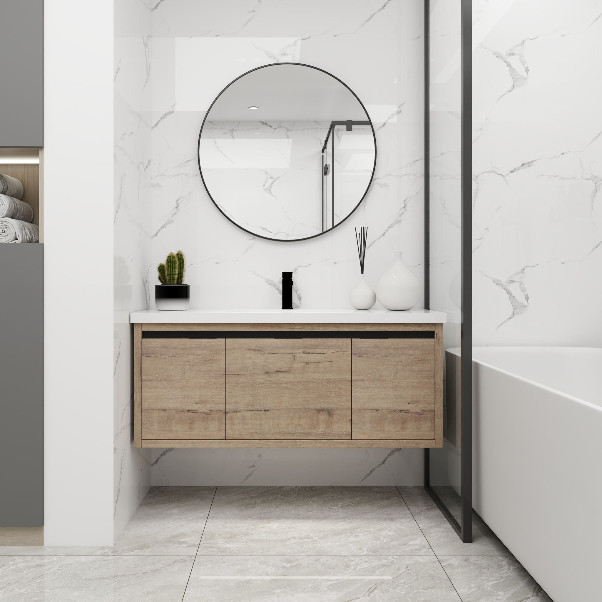 Floating Bathroom Vanity with Resin Sink and Soft-Close Doors
