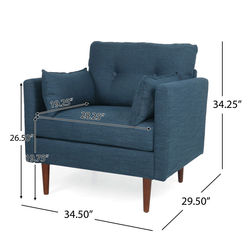 Enchantica Upholstered Fabric Club Chair with Button Tufting and 2 Accent Pillows