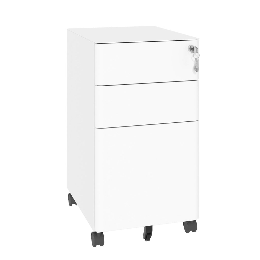 3-Drawer Mobile File Cabinet With Lock, On Wheels - White