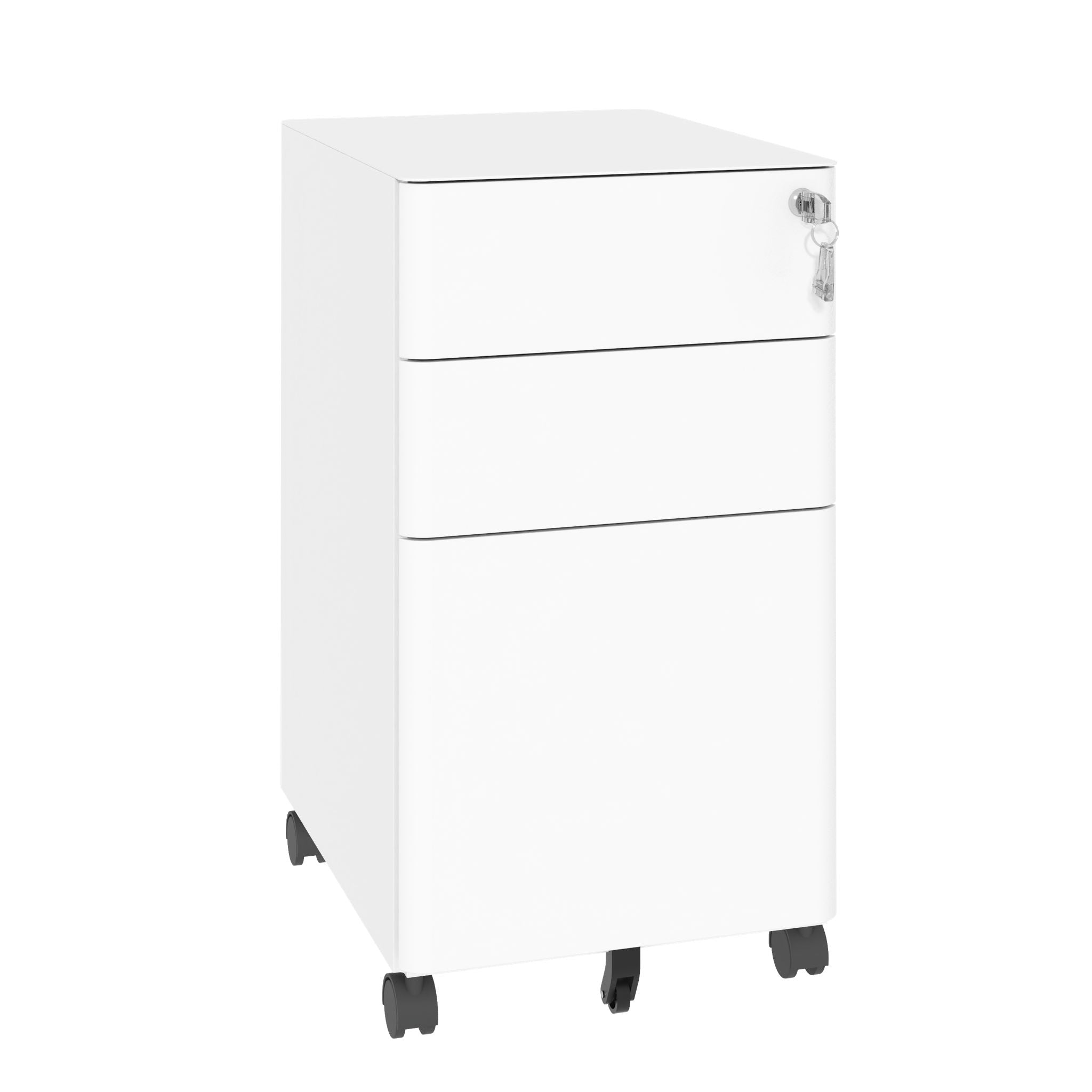 3-Drawer Mobile File Cabinet With Lock, On Wheels - White