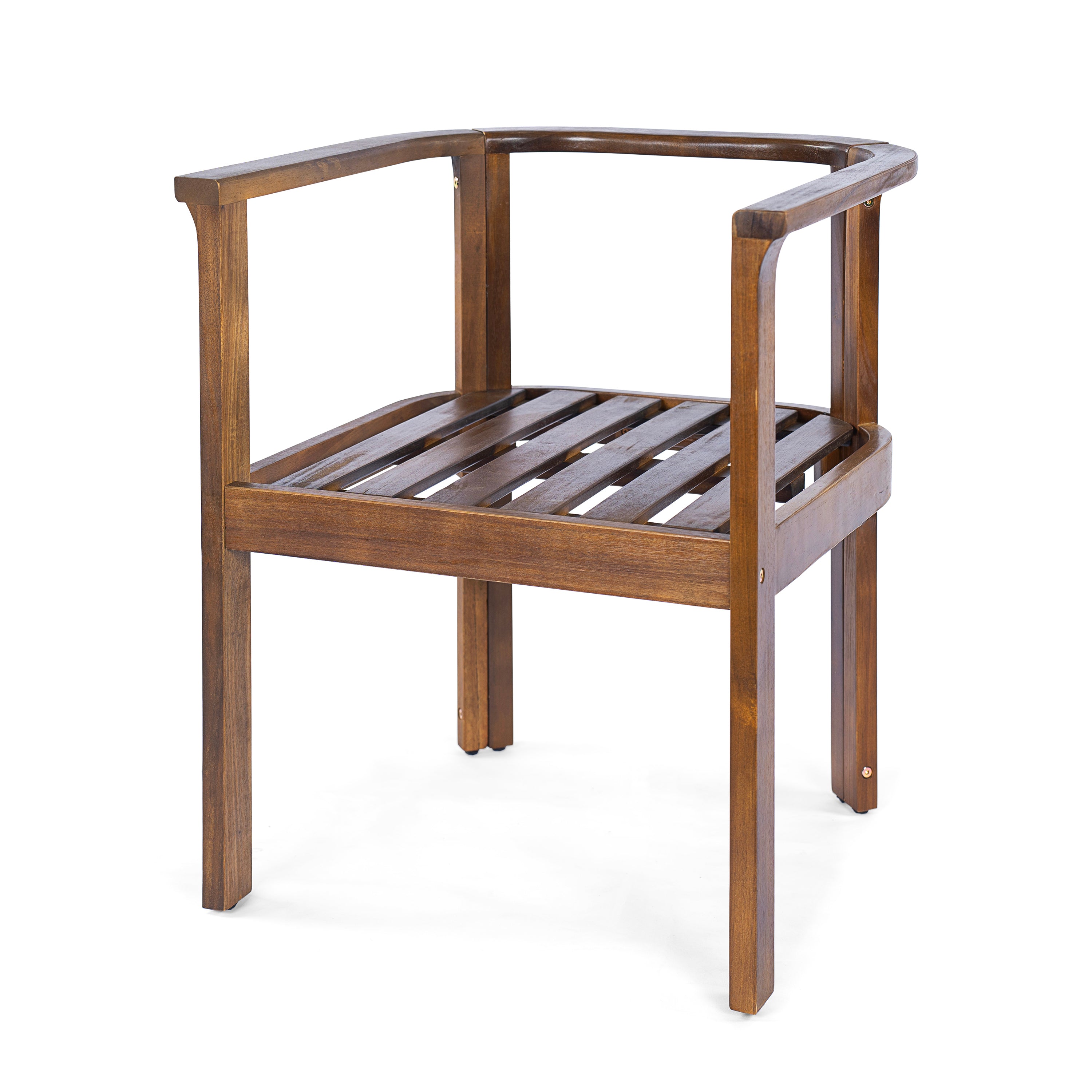Outdoor Dining Chair Set of 2 with Curved Acacia Wood Arms, Brown Finish and Cream Cushions