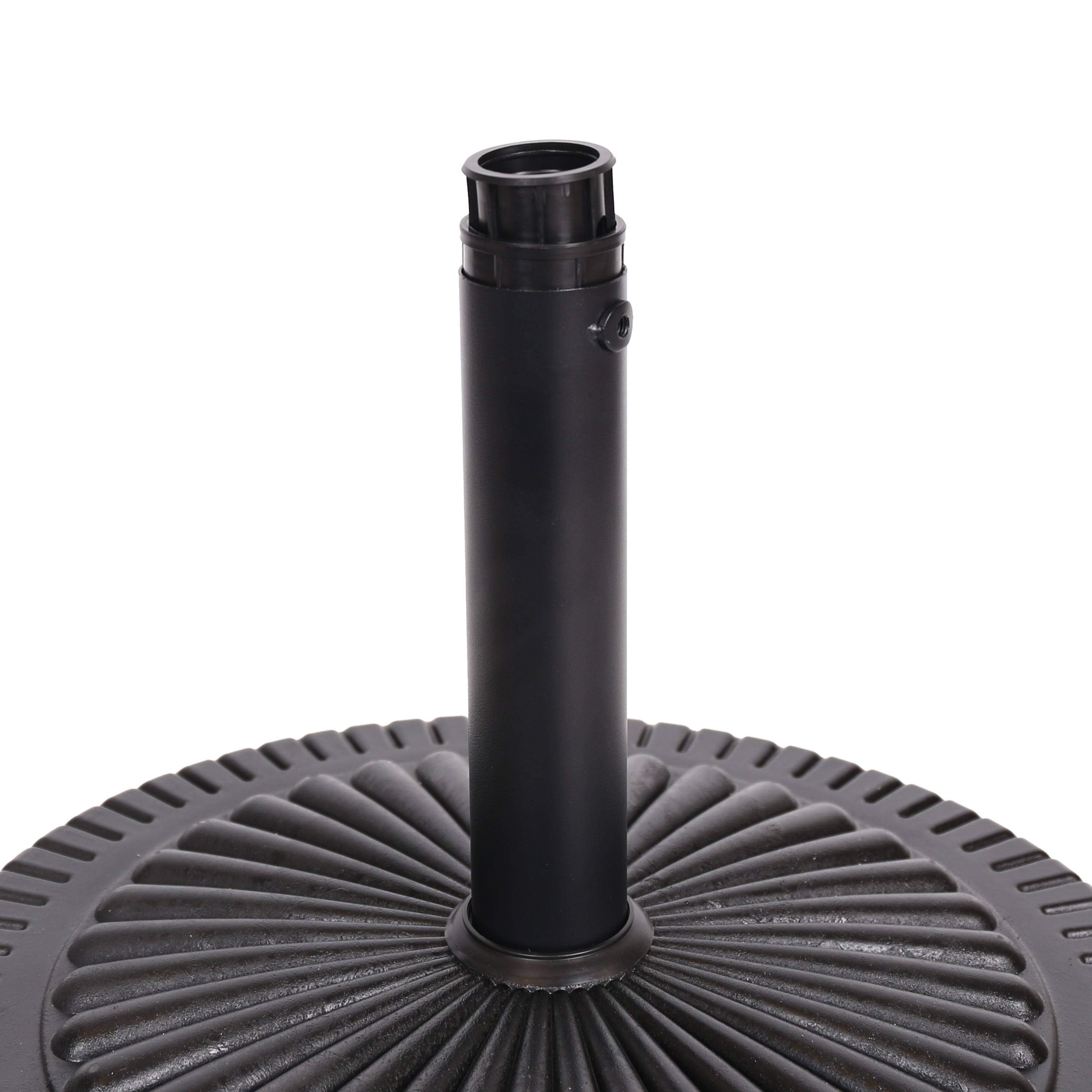 Black Rock Resin Outdoor Umbrella Base with Steel Support in Black Finish