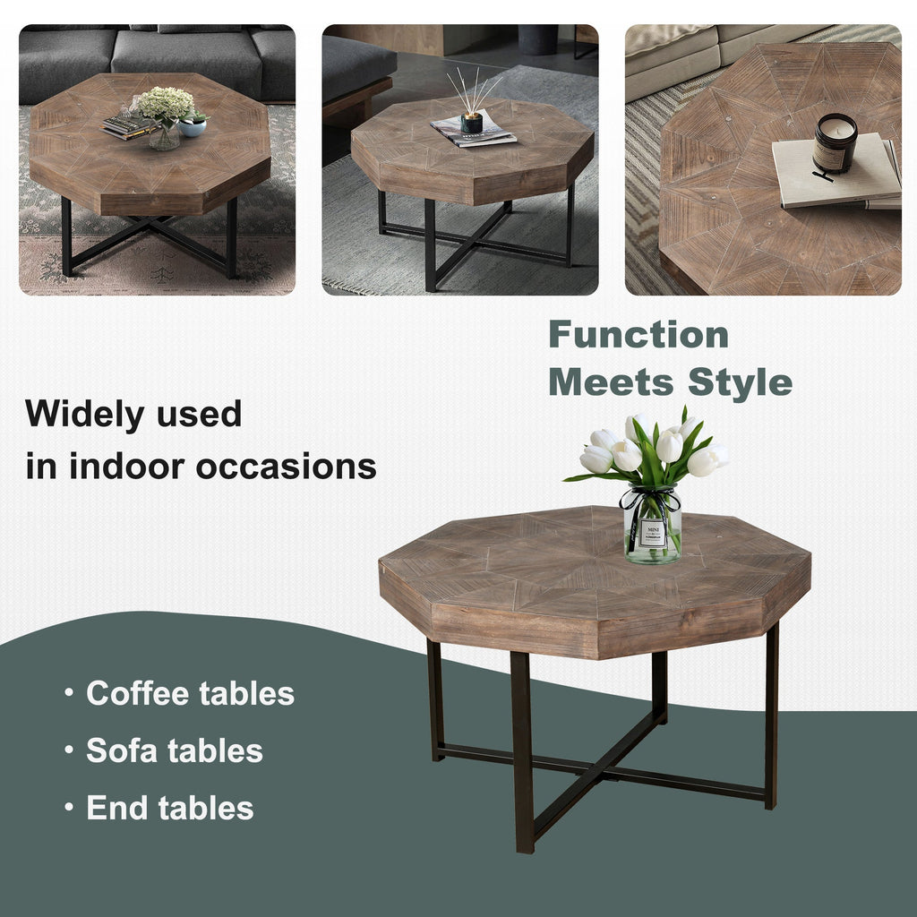 Wood Octagonal Vintage Patchwork Coffee Table